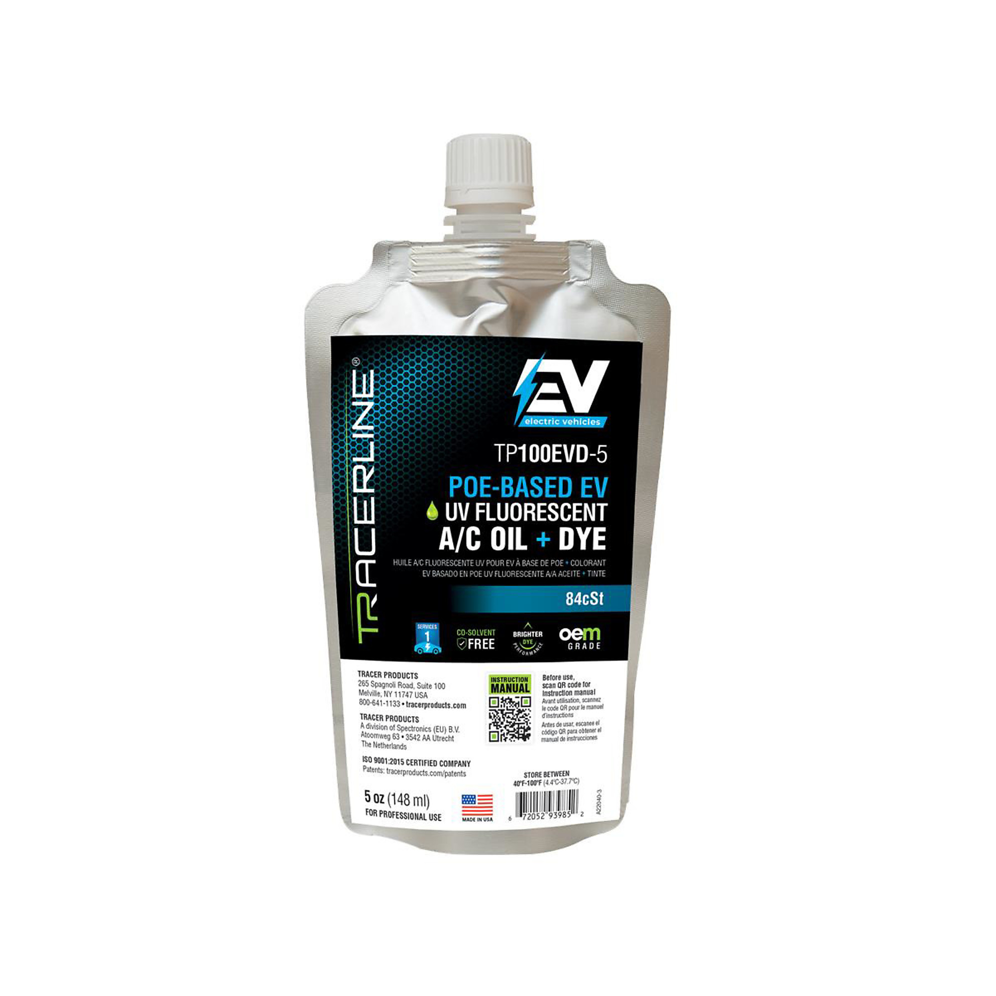 Tracer Products POE-Based A/C Oil with Fluorescent Dye — 5 Oz., Compatible with R-1234yf and R-134a Systems, Model# TRATP100EVD-5